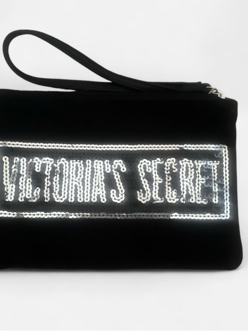 Victoria's Secret Black Sequin Logo Wristlet Clutch